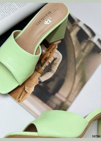 Зеленые женские кожаные сабо на каблуке 1562 зеленые Bashili