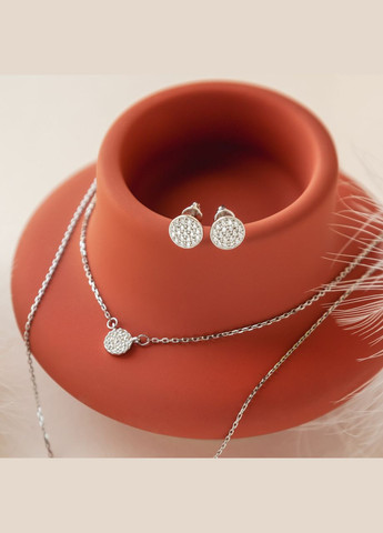 Срібні сережки пусети кола з розсипом білих фіанітв No Brand (333705589)