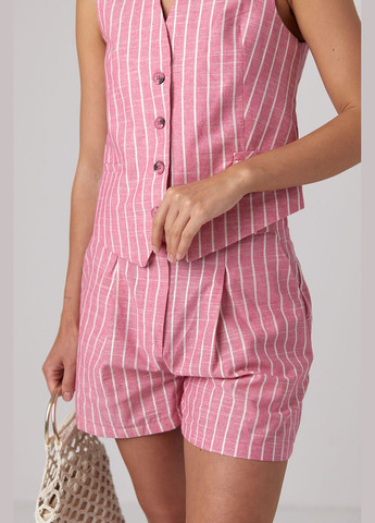 Жіночий літній костюм з шортами та жилетом у смужку - рожевий колір XL (sku_9821) No Brand (327819942)