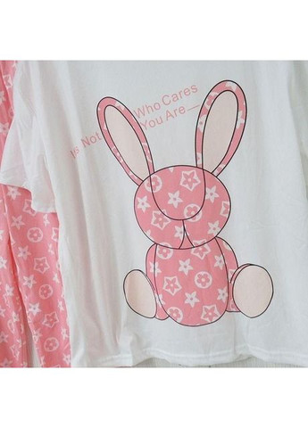 Комбинированная всесезон стильная пижама 3в1. пижама с шортами и штанишками из бамбука. бамбуковая пижама с кроликами розовая No Brand