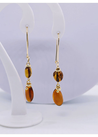 Сережки 3384 з натурального бурштину відтінок коньячний MINOV (364487591)