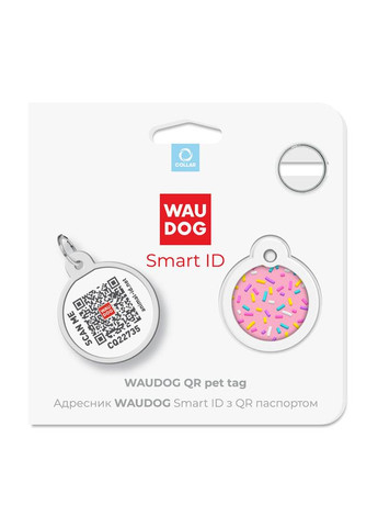 Адресник для собак та котів металічний Smart ID з QR паспортом, малюнок "Маршмеллоу", круг, Д 25 мм WAUDOG (363200860)