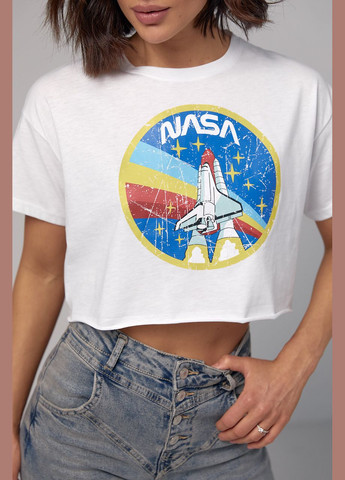 Укороченная женская футболка с принтом Nasa Liton - (296988214)