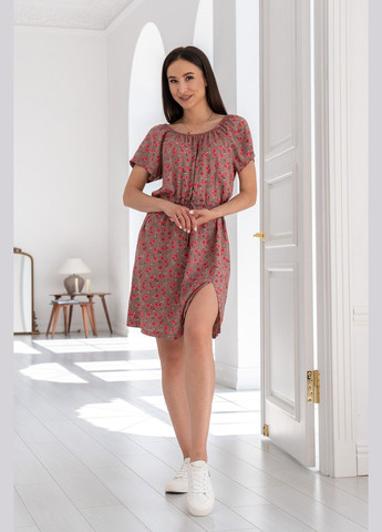 Світло-коричнева повсякденний сукня вільного силуету середньої довжини з розрізом по переду (ск 0624) RiMari