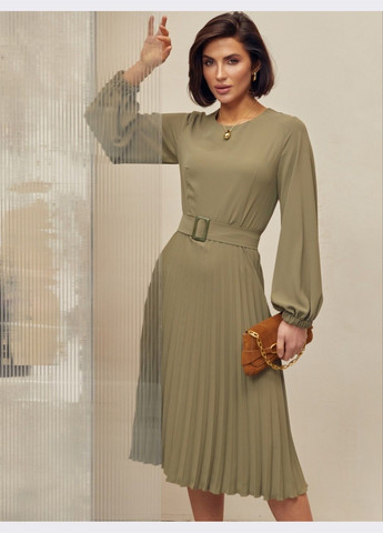 Оливкова (хакі) сукня кольору хакі з плісированою спідницею Dressa