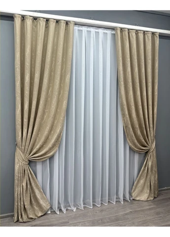 Комплект штор Жакард Viva Marmo № 1787ш Бежевий 100х290 см 2 шт (31-0003) VR-Textil (384218135)