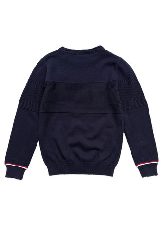 OVS 2000-543 свитшот из тонкой вязки для парня темно-синий с красными полосами на манжетах однотонный темно-синий праздничный, коктейльный, деловой, повседневный, кэжуал, деним хлопок, хлопок органический