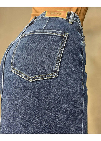 Спідниця жіноча джинсова Liana 269 великі розміри прямий крій середня довжина стрейчева розріз попереду темно синя Lian (319315331)