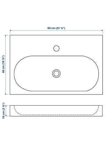 Одинарна раковина ІКЕА BRAVIKEN 80х48х10 см (90180799) IKEA (278406166)