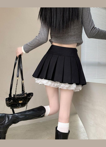 Спідниця в складку з мереживом та бантами чорна No Brand (322237736)