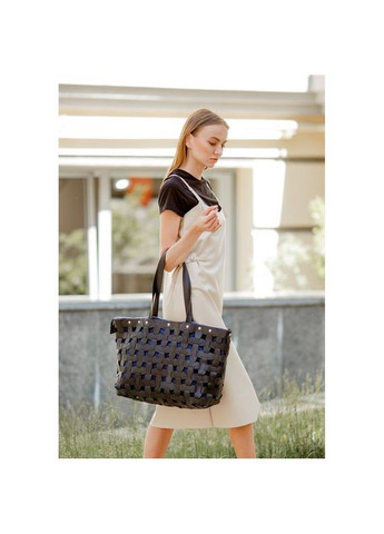 Кожаная плетеная сумка женская через плечо шоппер Пазл Xl Crazy horse Черный BlankNote (302008876)