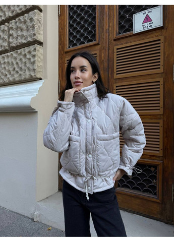 Сіро-бежева демісезонна жіноча коротка куртка вільного крою MonCher