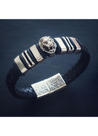 Серебряный браслет Лев из натуральной кожи 20 см No Brand (355921972)