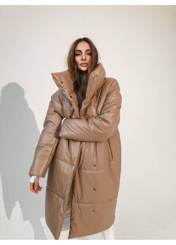 Бежева зимова куртка - пуховик nika з екошкіри бежевого кольору milirud