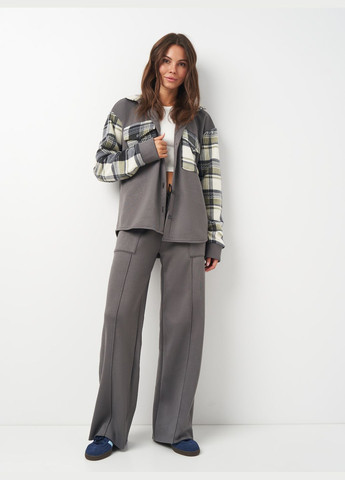 Графитовая спортивная, повседневный, кэжуал рубашка в клетку Olis-Style с длинным рукавом