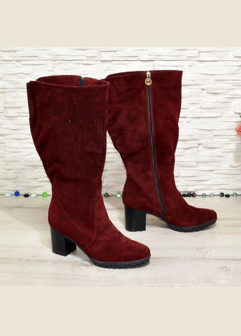 Осенние сапоги бордовые демисезонные замшевые женские с широким голенищем. 39 размер, голень 46 см Vasha para