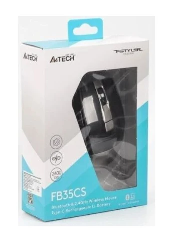 Миша Fstyler FB35CS, Smoky Grey, USB, бездротова безшумна, оптична, BT+RF (Combo), 1200/1600/2000/2400 dpi, 125 Hz, 6 кнопок, A4Tech (395343624)