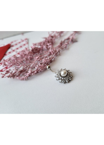 Серебряный пирсинг в пупок с Жемчугом ( имитация ) Солнышко Серебро 925 пробы родированное 601535р Nobrand (364963364)