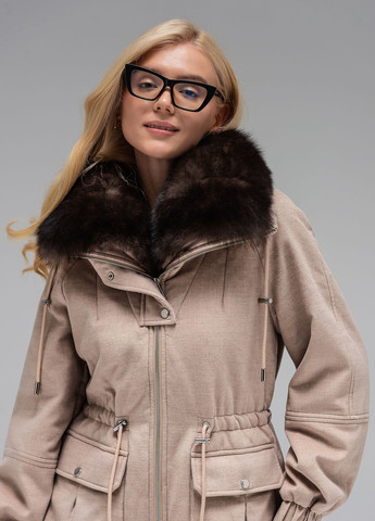 Бежева демісезонна утеплена куртка кашемір з натуральним хутром модель Lasagrada 35520