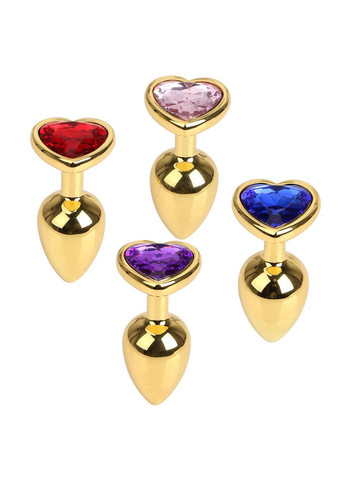 Анальна пробка М 3,4 см середня золота з каменем сердечком у формі серця TOYFA Metal Focus (303908119)