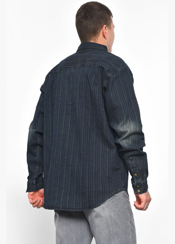 Сорочка чоловіча батальна джинсова синього кольору в смужку Let's Shop (296551524)