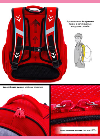 Ортопедический рюкзак (ранец) с пеналом и мешком красный для девочки для 1 класса (Full R4-403-3) Winner (293504255)