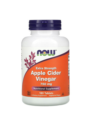 Яблочный уксус 750 мг Apple Cider Vinegar 180 таблеток Now Foods (271824736)