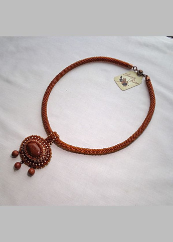 Кольє ручної роботи з бісеру з натуральним каменем "Авантюрін" No Brand (358224384)