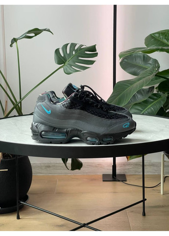 Темно-серые всесезонные кроссовки мужские nike air max 95 sp corteiz aegean storm gray black | найк аир макс 95 сп серые черные No Brand