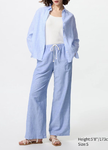 Бежевая рубашка в полоску Uniqlo