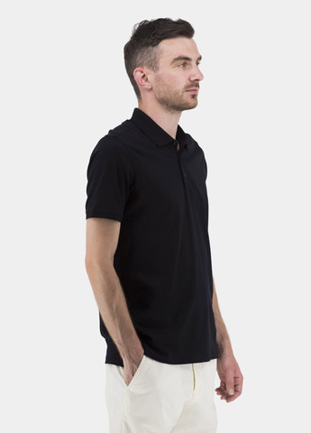 Чорна чоловіче літнє поло з коротким рукавом, однотонне з ґудзиками (, ), 32279 Buke