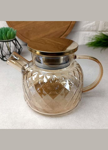 Стеклянный чайник на подставке-подогреве 1л Золото Сетка No Brand (314874442)