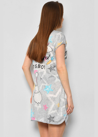 Нічна сорочка жіноча сірого кольору з малюнком Let's Shop (290839512)