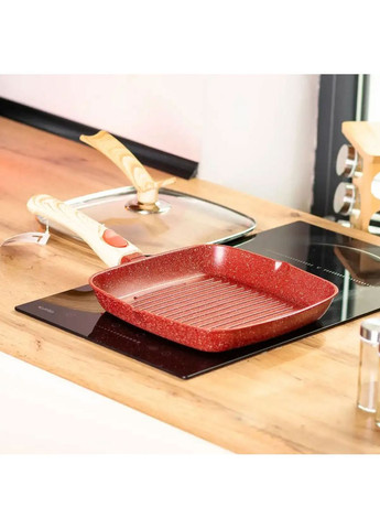 Алюмінієва сковорода-гриль 24 см зі скляною кришкою Square Red HP-4-461R (A-033130) MGC (342759177)