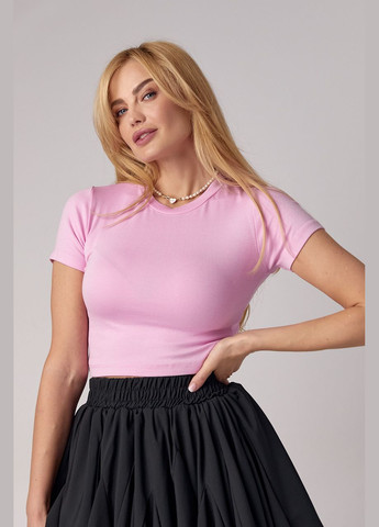 Розовая летняя короткая трикотажная футболка Lurex