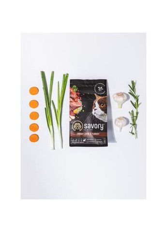 Сухой корм для кошек с чувствительным пищеварением, со свежим ягненком и индейкой, 2 кг (*) Savory (323219455)
