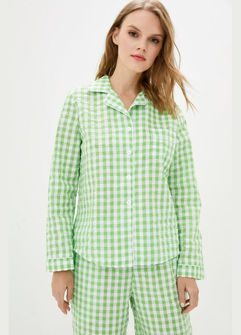 Зеленая всесезон хлопковая пижама в клетку рубашка + брюки Silence 247 Apple green