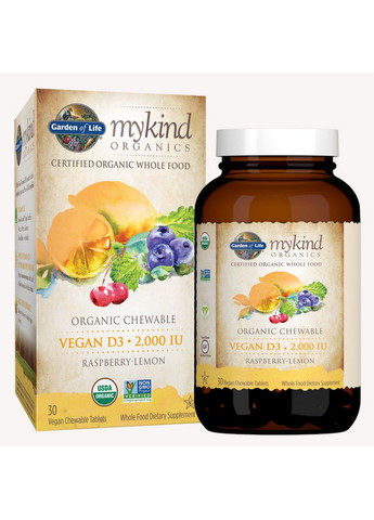 Витамины и минералы MyKind Organics Chewable Vegan D3 50 mcg, 30 таблеток Лимон-малина Garden of Life (293339529)