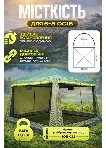 Намет-альтанка туристичний Metr+ 2902 320x320x225 см Садовий шатер-тент із москітною сіткою та металевим каркасом No Brand (392667093)