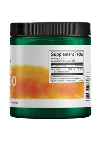 Витамины и минералы 100% Pure Vitamin C Powder, 454 грамм Swanson (293343226)