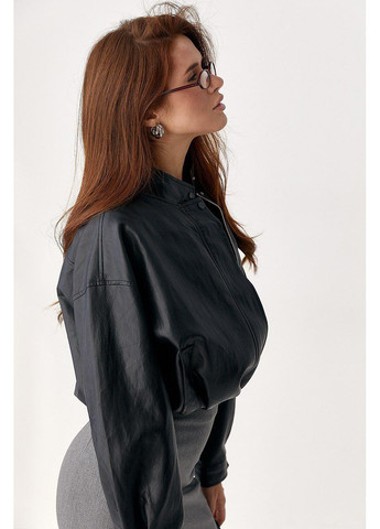 Чорна укорочена куртка-бомбер косуха Lurex