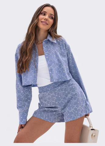 голубой костюм в цветочный принт с шортами Dressa (331871077)