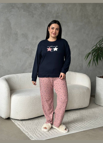 Комбинированная всесезон уютный теплый домашний костюм-пижамка свитшот + брюки Vakko