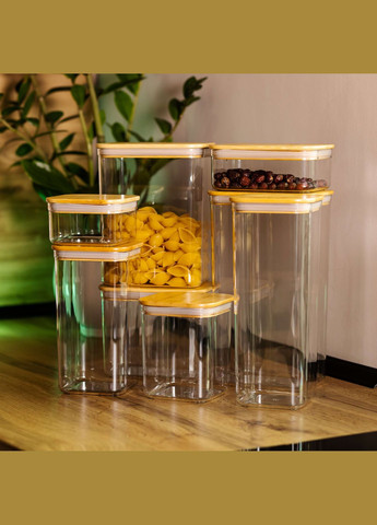 Набор банок для сыпучих продуктов 8 штук с бамбуковой крышкой Yiwu (328603038)