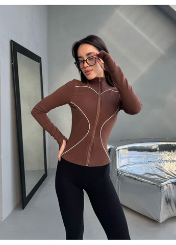 Стильный женский лонгслив на молнии с акцентными линиями No Brand (371923720)