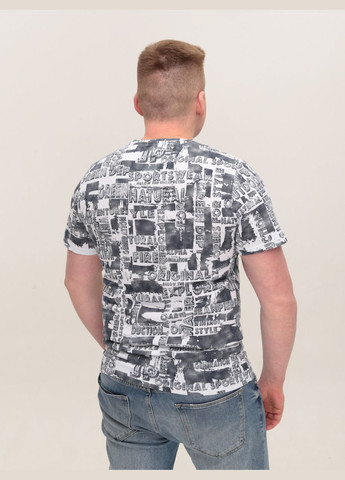 Белая мужская футболка бело-синяя прямая с принтом с коротким рукавом Jean Piere Пряма