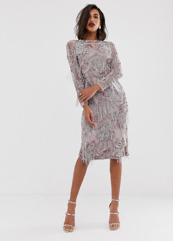 Рожева сукня міді вечірня з паєтками та бісером Asos