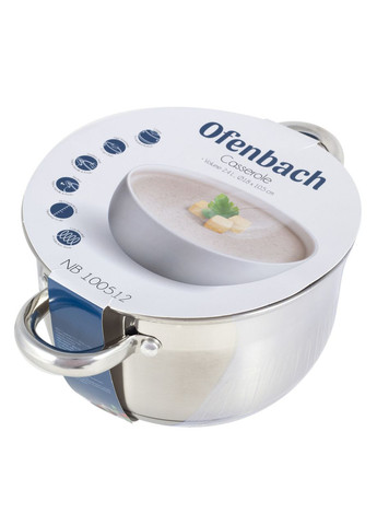 Кастрюля с крышкой Ofenbach 2.4л из нержавеющей стали и пустыми ручками для индукции и газа KM-100512 Kamille (371898430)