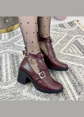 Бордовые демисезонная ботильоны открытые кожаные женские на каблуке, цвет бордо. 38 размер Vasha para
