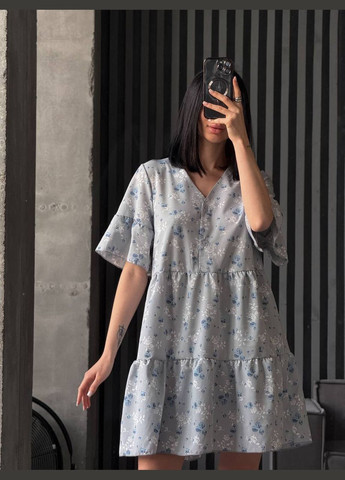 Блакитна повсякденний жіноча сукня міді вільного крою Avanti з квітковим принтом